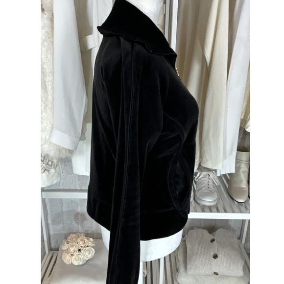 Nike Women's Size M Black Velour Zip Up Ribbed Collar Track Jacket #0611 - Picture 3 of 11